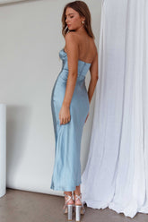 Ma Jolie Strapless Midi Dress Blue
